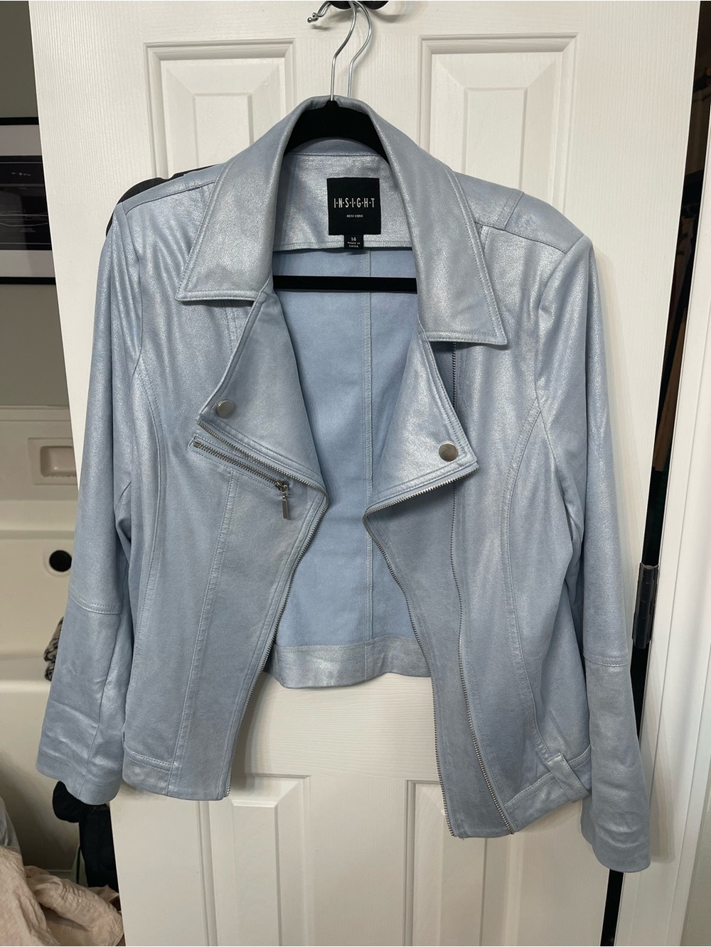 Insight Pale Blue Leather Moto Jacket